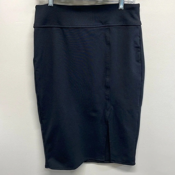 Worthington Black Midi Skirt Stretch Front Slit M - Picture 1 of 10